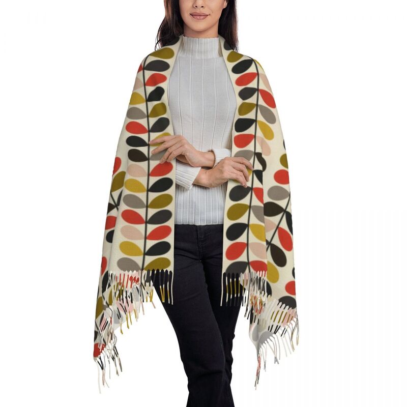 Orla Kiely-bufanda con borlas de tallo múltiple para mujer, chal abstracto Floral, suave, para invierno y otoño