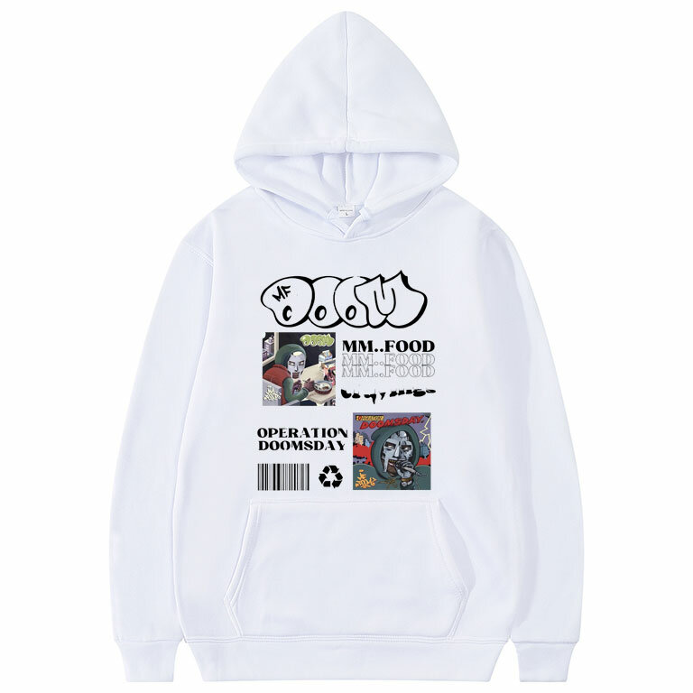 Rapper Mf Doom MM Hoodie grafis operasi makanan Doomsday Sweatshirt mode Hip Hop Pria Wanita Hoodie longgar kasual pria