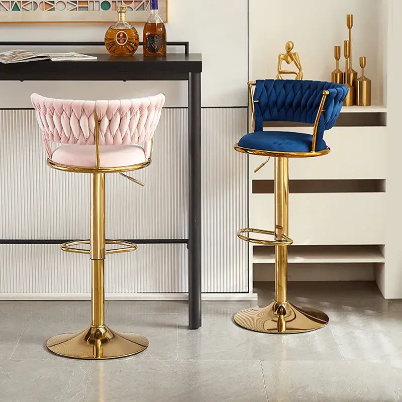 Obrotowa krzesło barowe podnosząca, na wysokiej stopce stołek, meble Nordic, oparcie, aksamitne stołek barowy, stołek barowy do kuchni, krzesełko barowe