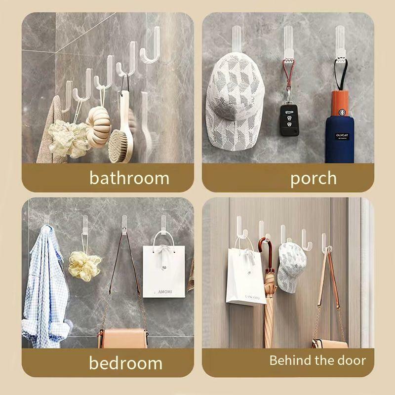 5PCS Transparent Wall Hook Adhesive Strong Bathroom Hooks Punch-free Wall Hook Acrylic Clothes Holders Sticky Clear Storage Hook