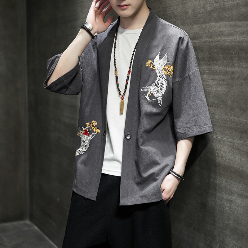 Cárdigan Kimono de lino y algodón para hombre, chaqueta japonesa Yukata Haori fina, ropa informal samurái, ropa de calle tradicional