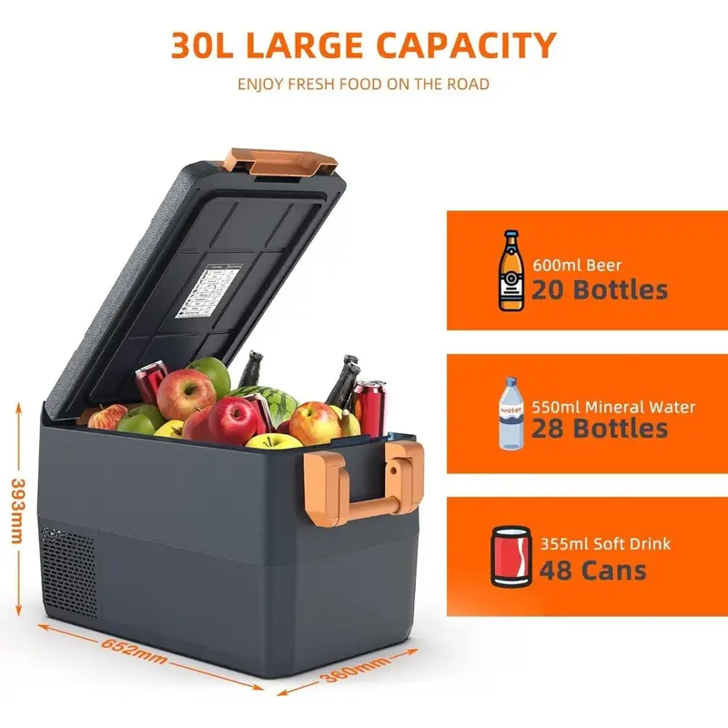 ポータブルカー冷蔵庫クーラー,30リットル,電気コンプレッサー,アプリコントロール,4つのキトルフ-68 f,rv