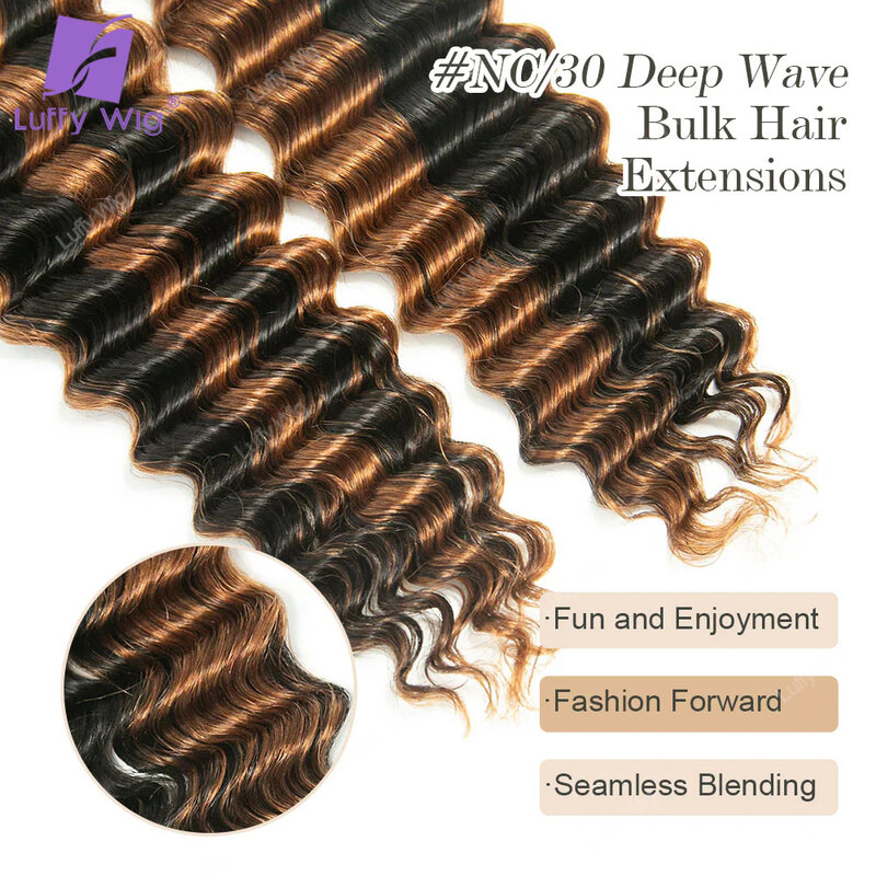 Cheveux humains en vrac Deep Wave pour tressage, point culminant, extensions de tresses Boho, Remy Birman, pas de trame, proche, document 30
