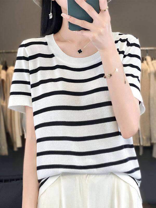 Women's Short Sleeved Big O-Neck Pullover Summer Ice Silk Tops Breathability Comfort Thin Style T-Shirts Simple And Fashionable