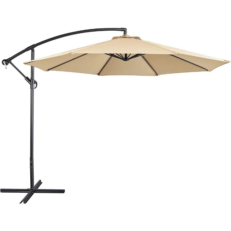 Guarda-chuva offset do pátio, Guarda-chuvas suspensos ao ar livre, Proteção UV, 8 costelas, Handy Crank, Cross Base, 10ft