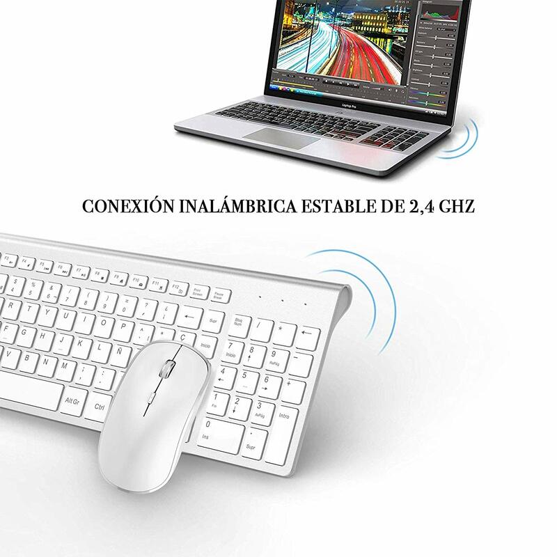 Bàn Phím Không Dây 2.4G Chuột Protable Bàn Phím Mini Tây Ban Nha Dành Cho Máy Tính Bảng Và Laptop Mac Máy Tính Để Bàn Máy Tính Thông Minh Smart Tivi Đen Vs bạc