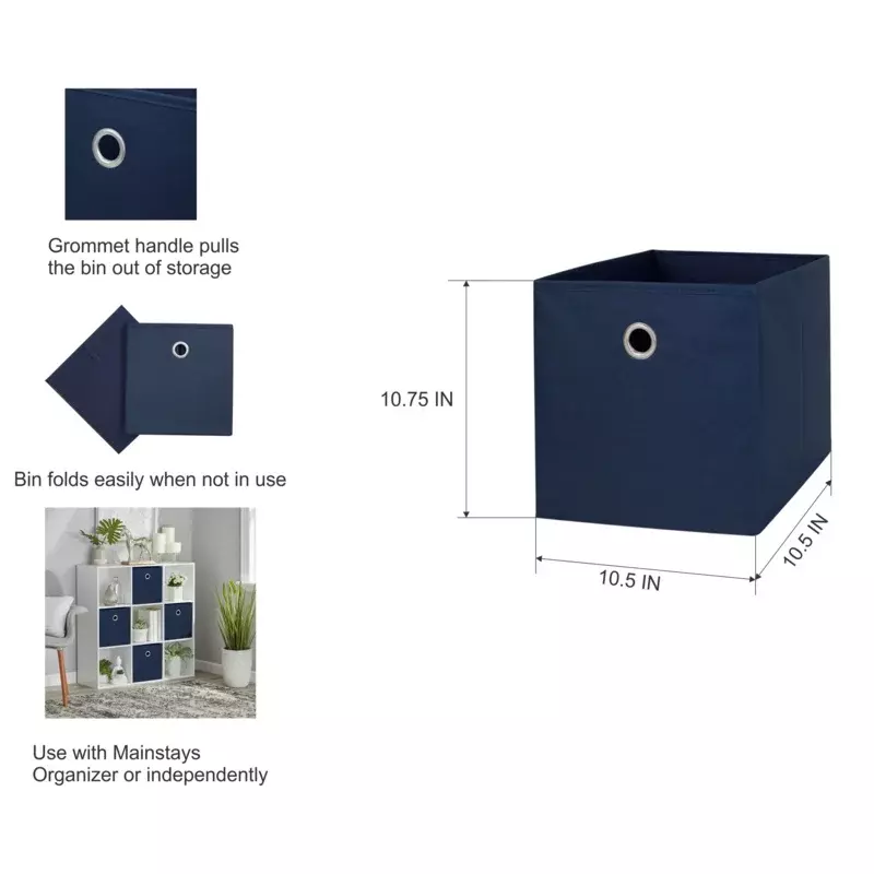 Contenedores de almacenamiento de cubo de tela plegable, 10,5 "x 10,5", paquete de 4 unidades, Cala azul