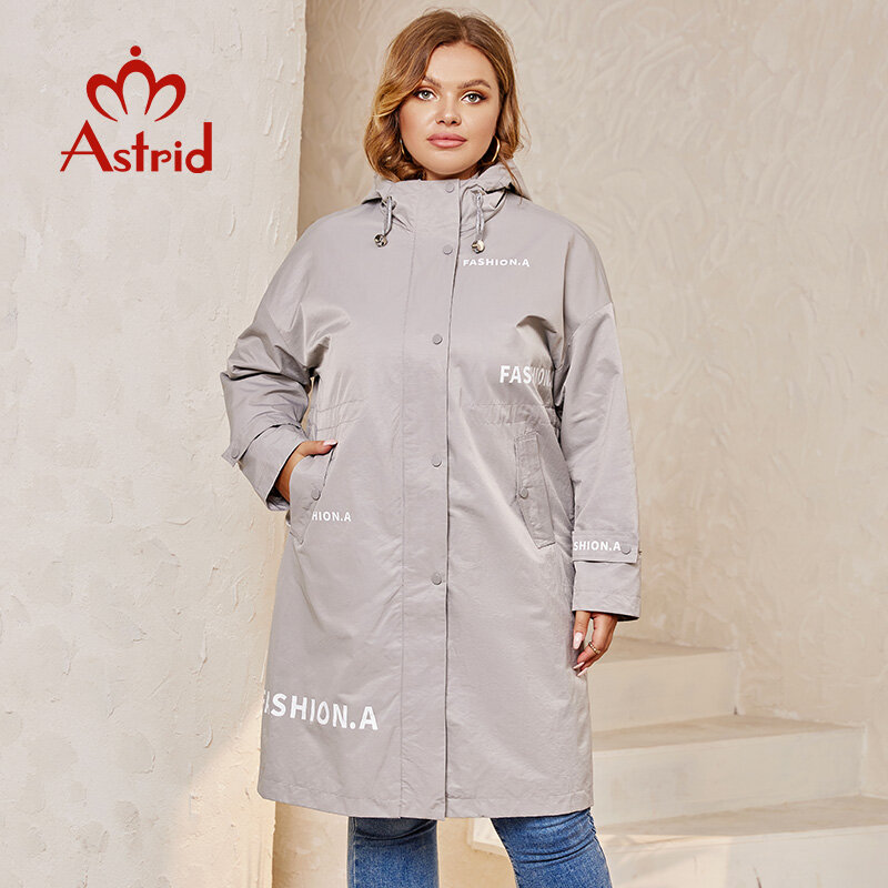 Astrid mantel Trench wanita, jaket bercetak ukuran besar, jaket panjang modis musim semi 2024 10143