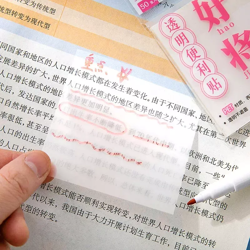 50 fogli creativo trasparente PET Memo Pad pubblicato note adesive Planner Sticker blocco note materiale scolastico cancelleria Kawaii