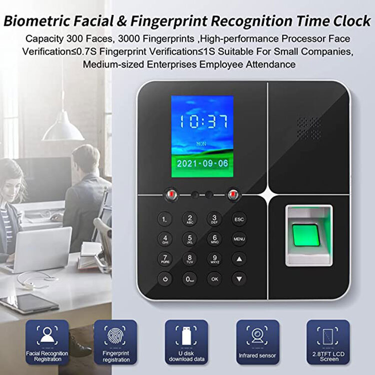 STANDALONE-Relógio de funcionário e relógio, impressão digital e reconhecimento facial, atendentes de tempo com marca fácil