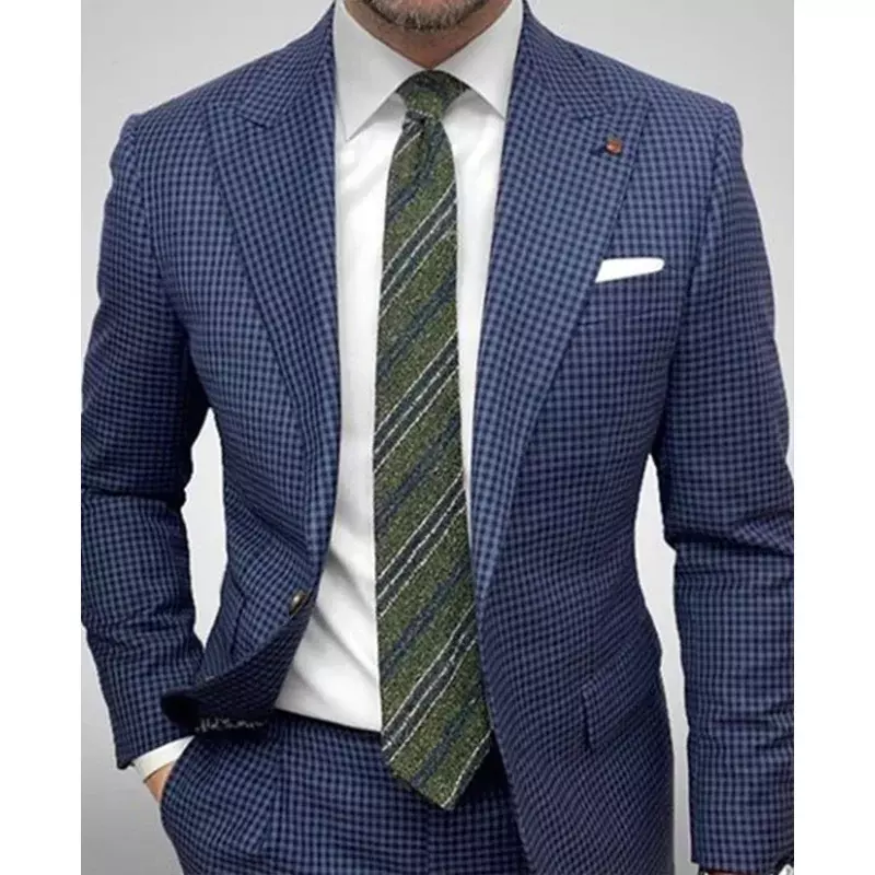 Men's Suit Jacket Checkered Striped Lapel Long Sleeved Casual Double Button Slim Fitting men clothing wedding suits for men