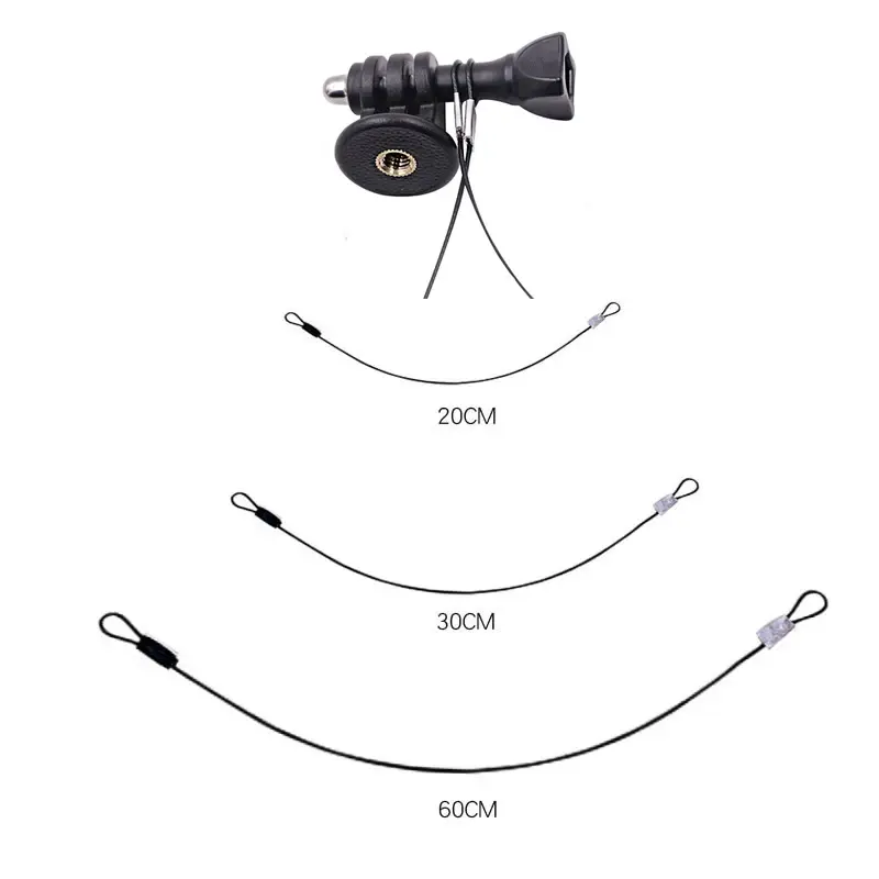 Tali pengaman portabel, 20cm/30cm/60cm/80cm tali Lanyard baja tahan karat tali pergelangan tangan untuk aksesori kamera olahraga GoPro