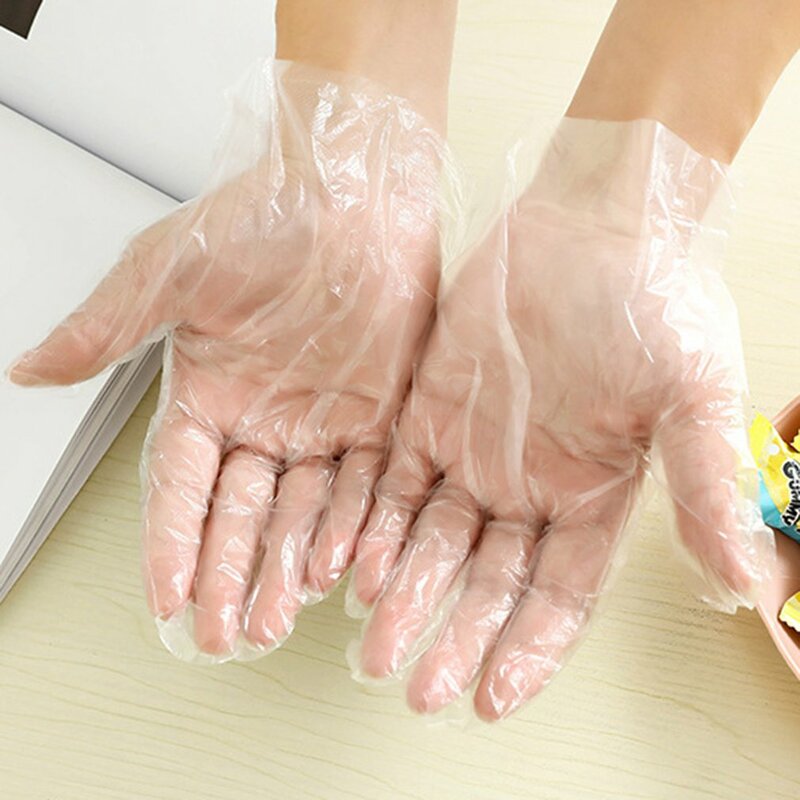 Nowe 100 szt. Jednorazowe rękawice plastikowe przezroczyste olejoodporne wodoodporne kuchenne rękawice ochronne urządzenia do oczyszczania gospodarstwa domowego