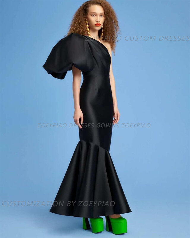 Элегантное Черное Платье-Русалка на одно плечо, вечерние платья, халаты для торжественных вечеринок, атласные длинные платья для торжества 2024