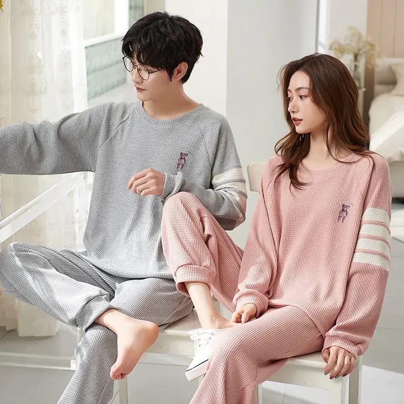 Pijamas de algodón de manga larga para parejas, ropa de casa de Color sólido para niños y mujeres, primavera y otoño, nuevo, Otoño e Invierno