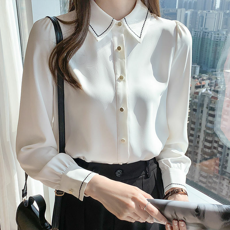Blusa blanca Formal de negocios para mujer, Tops y blusas elegantes de manga larga, camisas ajustadas para mujer, ropa de trabajo para dama de oficina