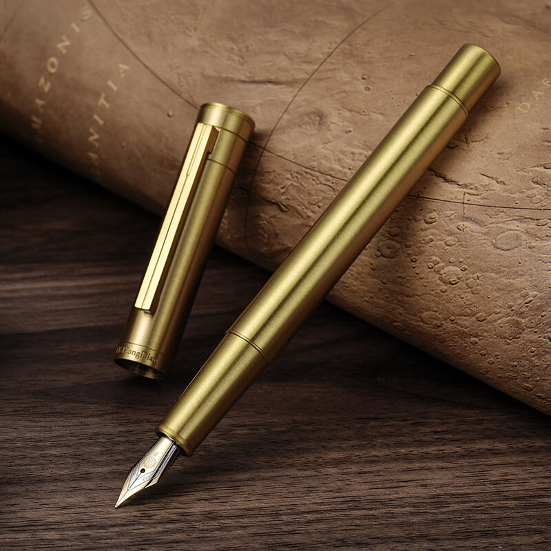 Penna stilografica in ottone di lusso in metallo calligrafia in rame penne a inchiostro con pennino dorato forniture scolastiche per ufficio aziendale nome personalizzato regalo
