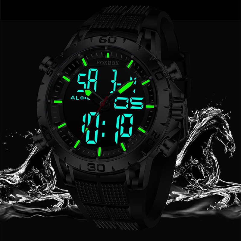 Часы наручные LIGE Foxbox Мужские кварцевые, Брендовые спортивные Роскошные водонепроницаемые цифровые в стиле милитари, с чехлом из углеродного волокна