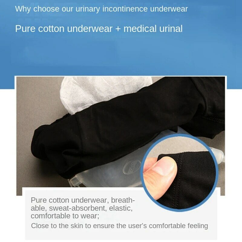 Men's Washable Incontinence Underwear Urinary Incontinence Wearing Underwear Leg Tied Urine Bag (Medium)