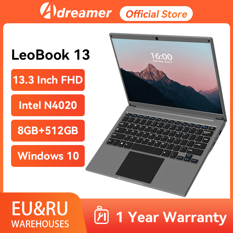 Adreamer LeoBook 13 Laptop 13.3 inci, Laptop 8GB RAM 1TB SSD Intel Celeron N4020 Notebook bisnis PC jendela 10 komputer belajar
