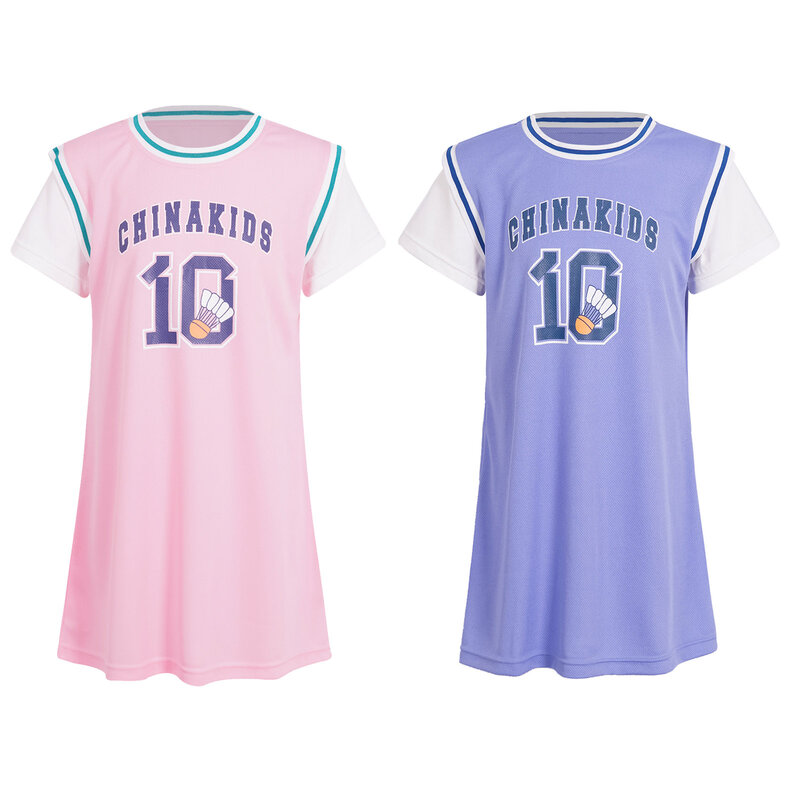 Bambini ragazze vestito sportivo estate Casual manica corta lettere numero stampa abito corto traspirante Tennis Badminton Golf Dance Dress