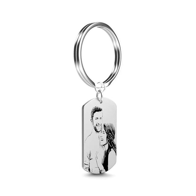 Personalized Photo Keychain Stainless Steel Laser Engraving Customized Name Date Car Keyrings for Women Men DIY Gift