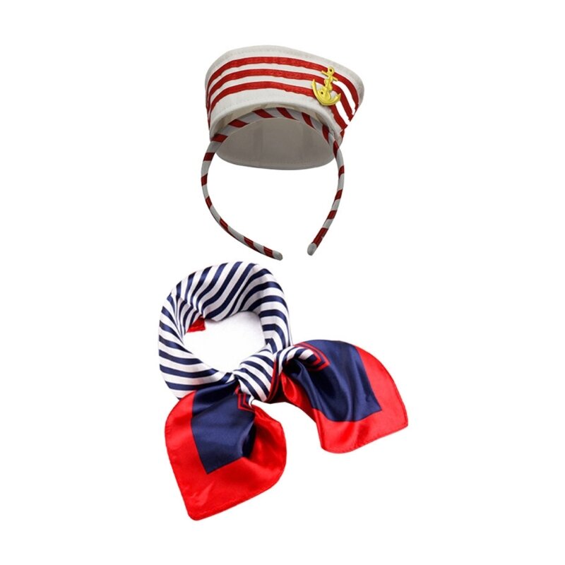 Kapelusz marynarski dla dorosłych Halloween marynarskie kapelusze i pończochy oraz zestaw szalików paski nastolatki mężczyzna