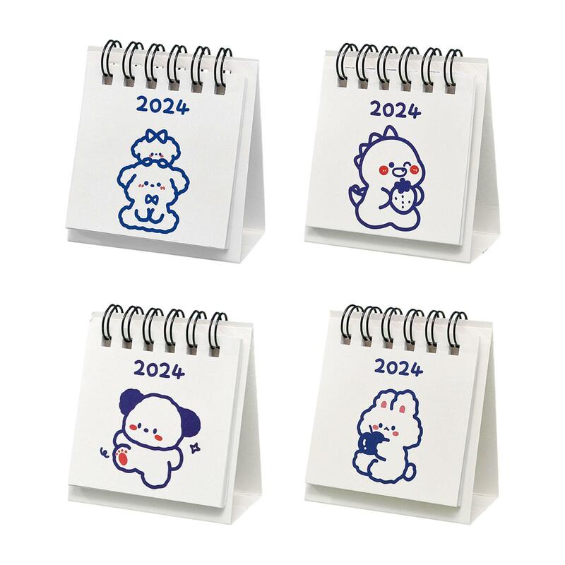 Mini Calendario de escritorio para el hogar y la Oficina, planificador de adornos de escritorio con dibujos animados, 2024