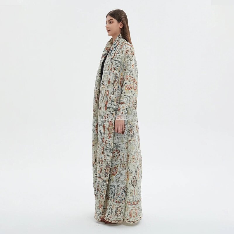 YUDX Miyake Pleated Women's Robe Nine-minute Sleeve Vintage Printed Cardigan Loose Plus Size Long Arabic Trench 2024 Summer New