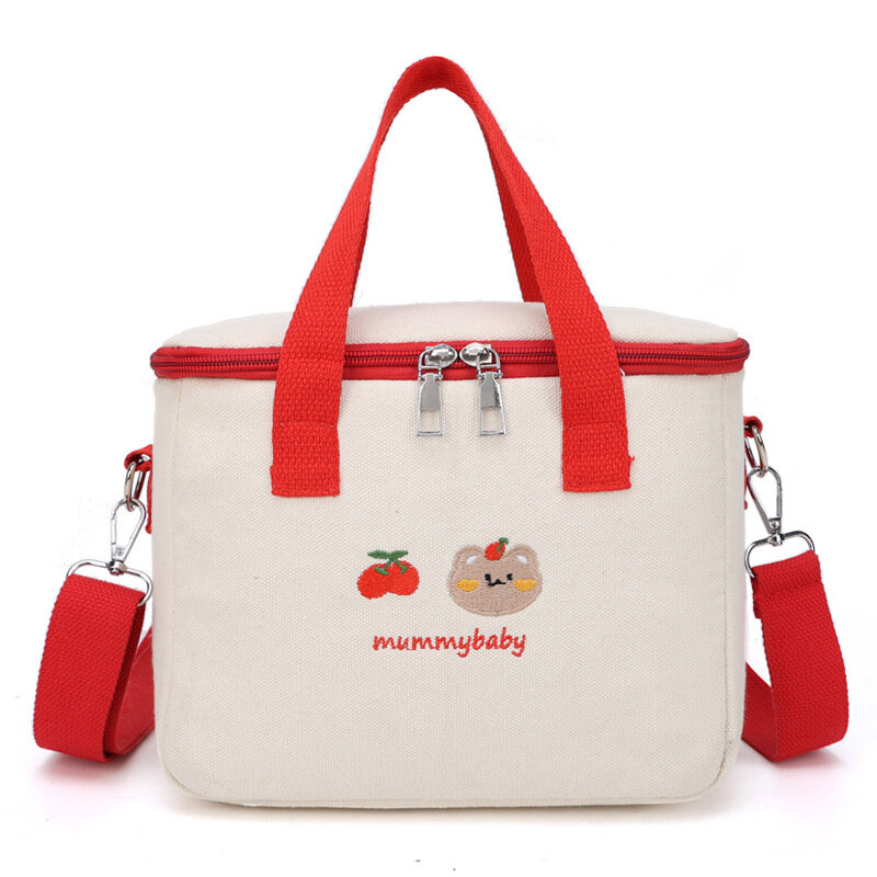 Korean Fashion Bear Lunch Bag Women Girls Large Capacity Canvas Shoulder Crossbody Lunch Box Portable Food Storage Bags