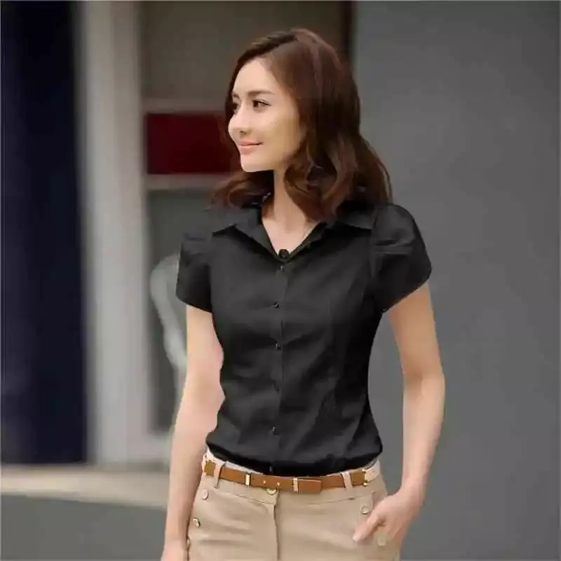 JFUNCY-Camisa de manga curta feminina, blusa feminina do escritório, blusa feminina, preto e branco, roupas de trabalho, verão, OL, 2022