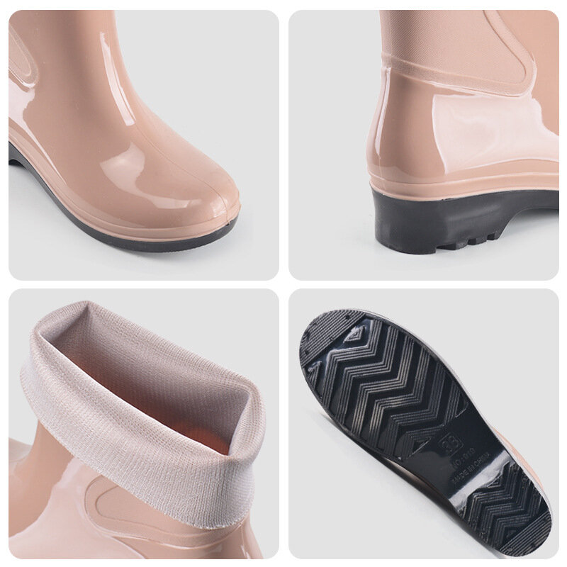 Botas de lluvia de media caña para Mujer, zapatos de goma con plataforma, a la moda, zapatos de lluvia para de deslizamiento para exterior, botas de trabajo impermeables para Mujer