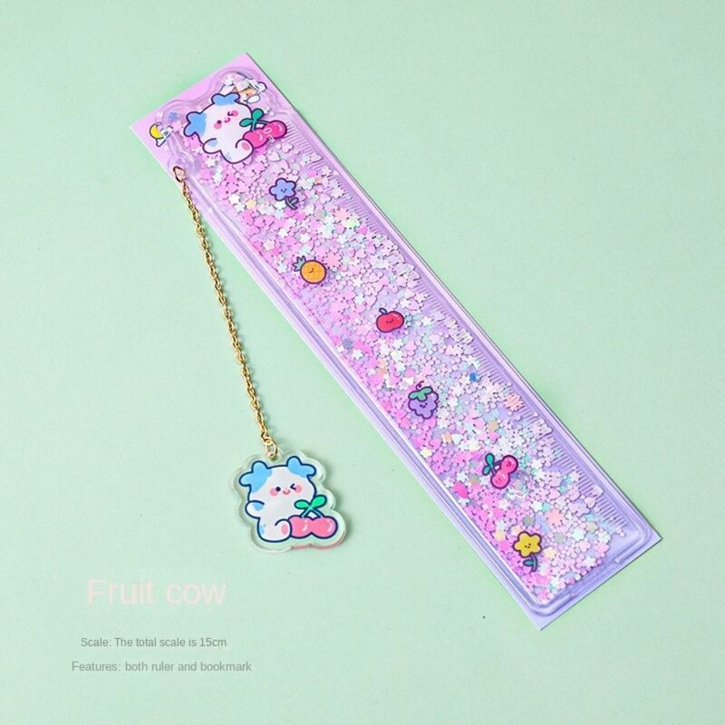 Multifunctional Kawaii Students School Stationery Office Pendant Rulers Book Markers Quicksand Bookmark Ruler Dividing Ruler