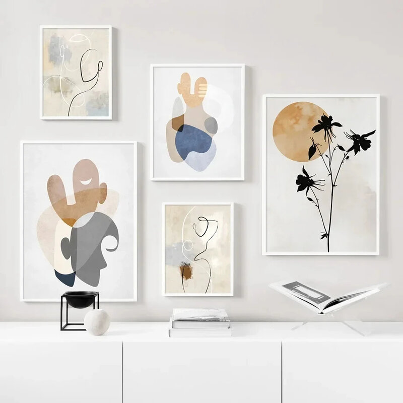 Pintura en lienzo de arte de pared de chica de línea abstracta, carteles nórdicos e impresiones, imágenes de pared para sala de estar, decoración del hogar