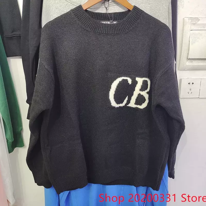 Darmowa wysyłka Cole Buxton litera Logo żakardowe wysokiej jakości męskie damskie dzianinowe czarny sweter