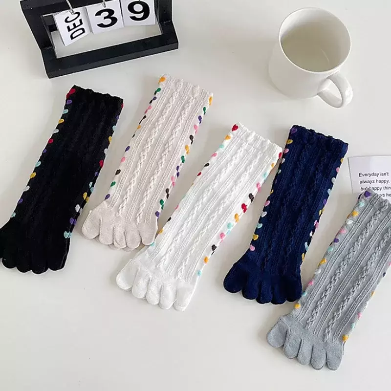 DSMTRC-meias de algodão para mulheres, meias de cinco dedos, meias respiráveis, trança colorida do coração, tubo médio, streetwear primavera e outono