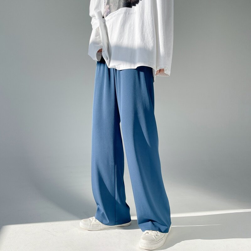 Pantalones de seda de hielo para hombre, Pantalón recto informal, suelto, versión coreana, novedad de verano, 2022