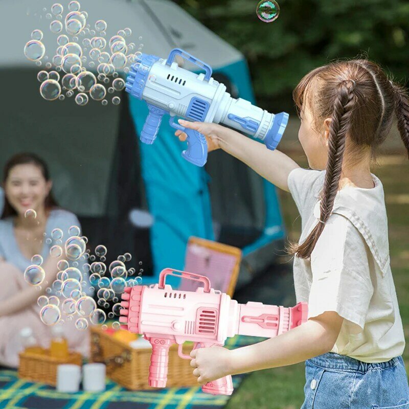 Bolha arma foguete 32 buracos bolhas de sabão máquina arma forma ventilador automático com luz brinquedos para crianças máquina bolha crianças presente