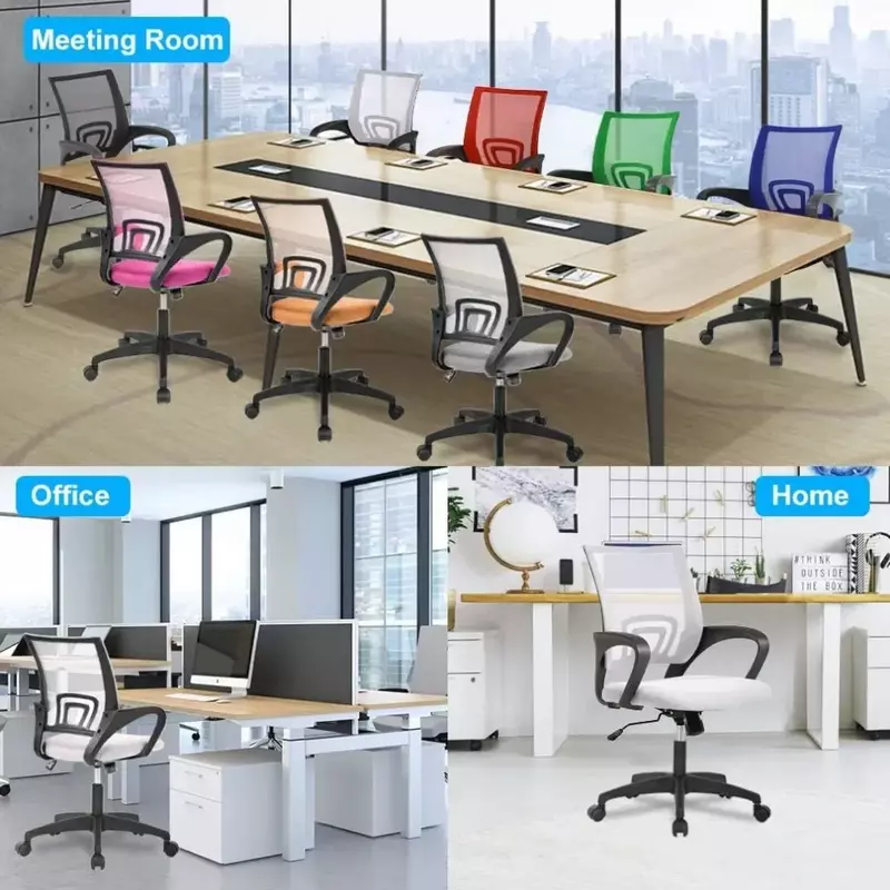 Kursi kantor rumah kursi meja ergonomis, komputer jaring dengan dukungan pinggang sandaran tangan putar dapat disesuaikan putih