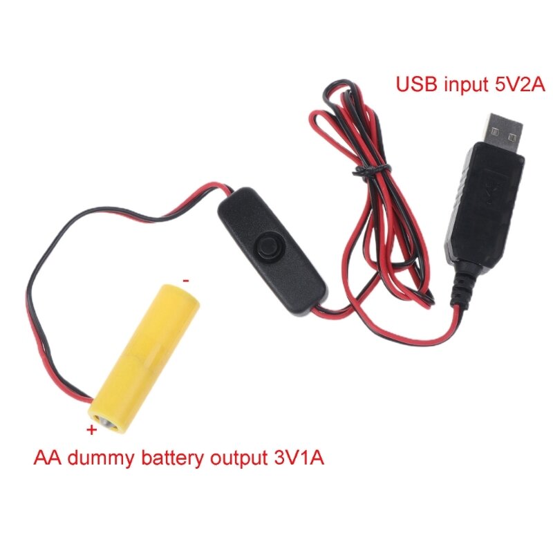 Bateria fictícia USB para 3V LR6 AA com interruptores para luz LED rádio com controle remoto