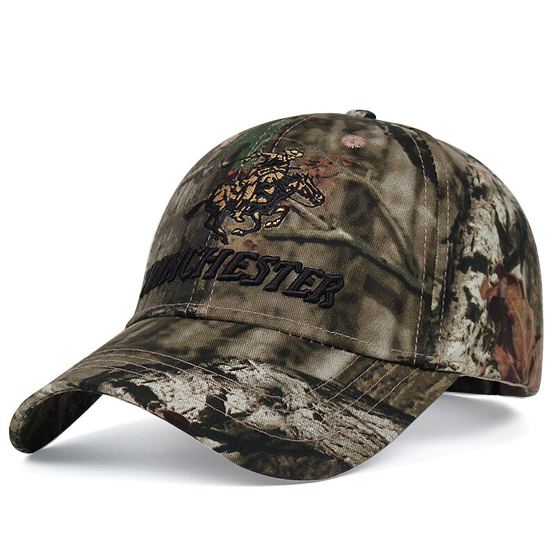 Winchester หมวกเบสบอลปักลายพรางสำหรับผู้ชายปรับได้หมวกตกปลากลางแจ้งชายหมวกกันแดด