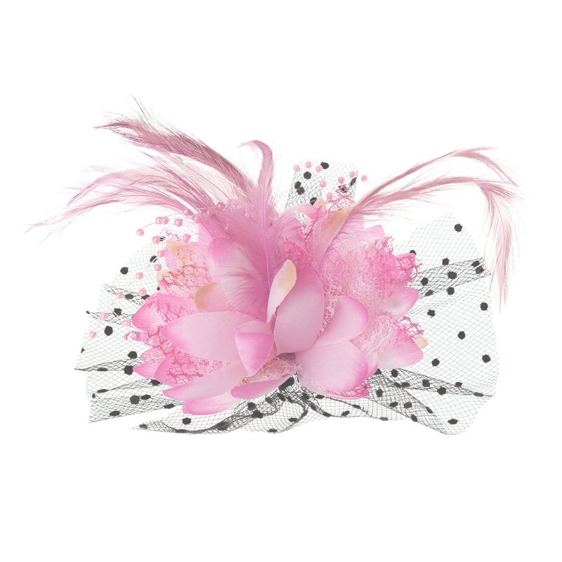 652F Hair Accessories Fashion Sexy Women Mesh Fascinator Cocktail Tea Party Hat Wedding Church Hair Clip with Feather Flower