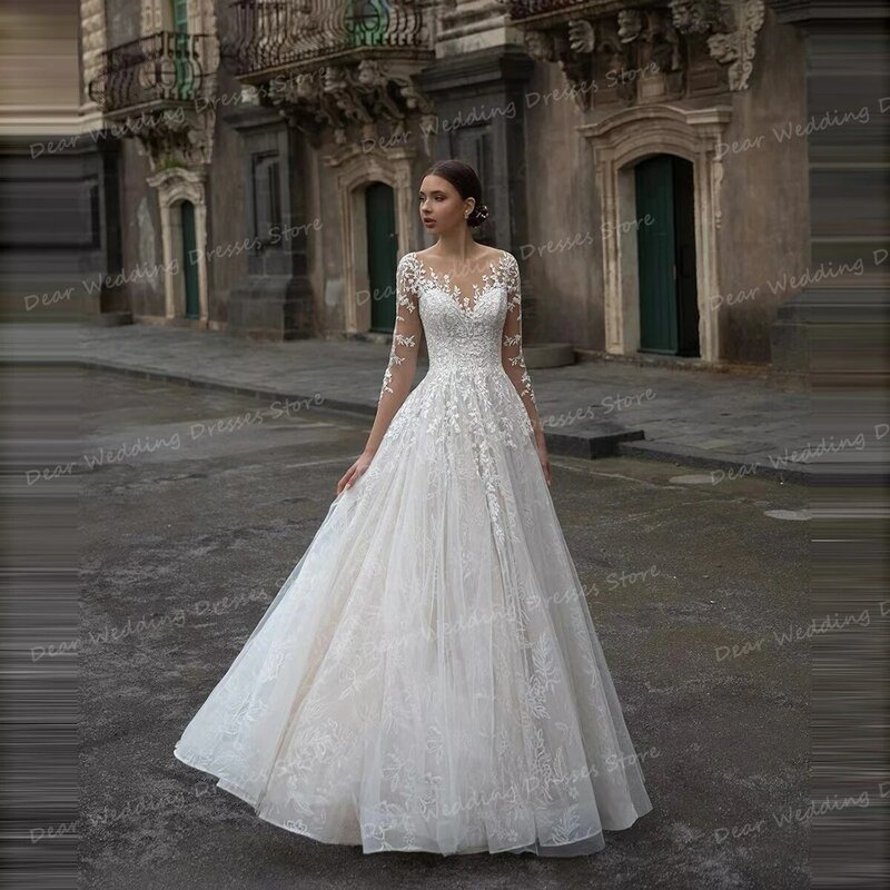 Exquisite luxuriöse Brautkleider Frauen eine Linie sexy Schatz Applikationen Spitze Langarm Brautkleider formale 2024 Vestidos