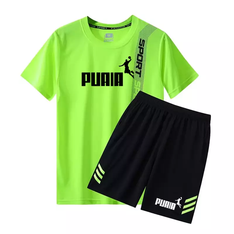 2024 summer Men's trendy sports set, fashionable printed short sleeved T-shirt and shorts, two-piece summer running set