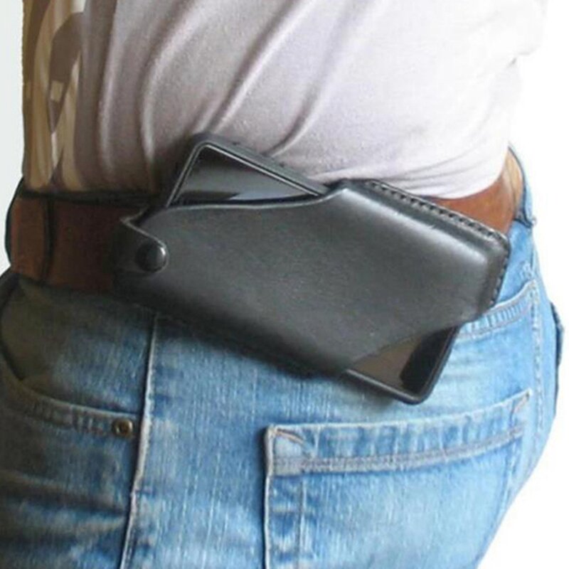 حزام حلقة للهاتف المحمول من الجلد الصناعي للرجال ، محفظة ، محفظة هاتف ، دعامة خصر ، بني