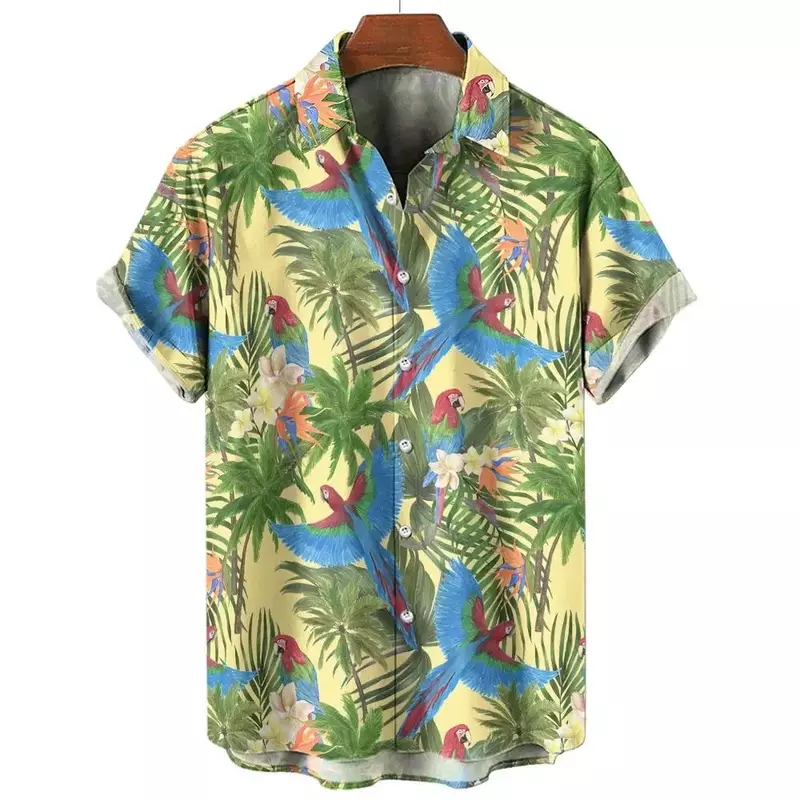 Camisa de playa con estampado 3D de loro para hombre, ropa informal de gran tamaño, hawaiana, Harajuku, vacaciones, Verano