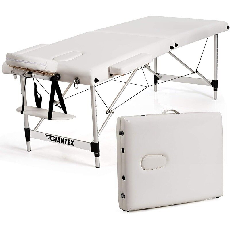 Mesa de massagem portátil com moldura de alumínio, cama dobrável, altura ajustável, 2 vezes, salão facial profissional, tatuagem, 84"