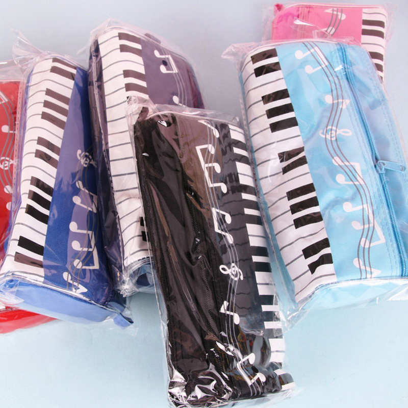 Piano Padrão Pencil Bag Case, bolsa portátil, armazenamento, Zipper, Music Note, Nota, 2 pcs
