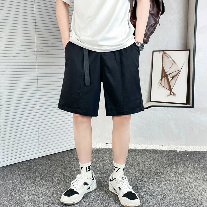 Pantalones de cinco puntos para hombre, ropa deportiva holgada, estilo Hiphop americano, informal, Color sólido, moda de verano