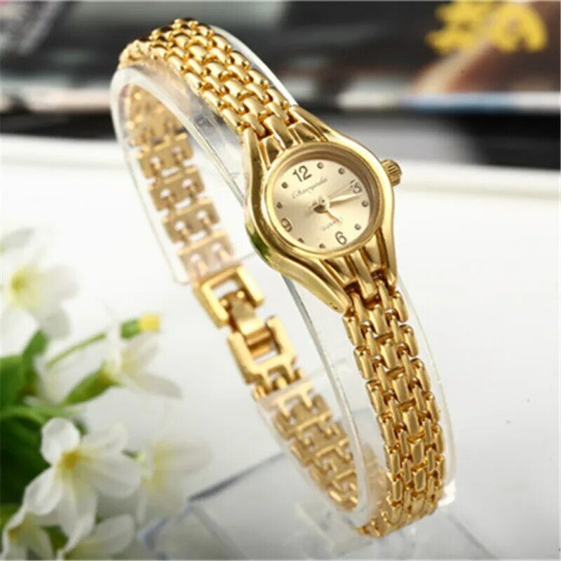 Złota bransoletka zegarek dla kobiet mała tarcza luksusowe panie zegarek stalowy elegancki zegar kwarcowy kobieta moda prezent reloj mujer
